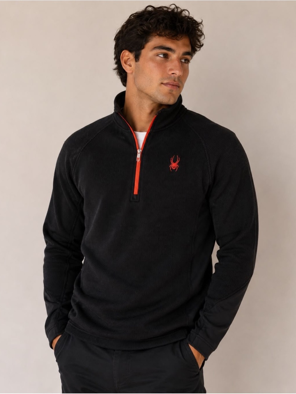 Spyder Men’s Black Half-Zip Pullover with Red Accents SZ M